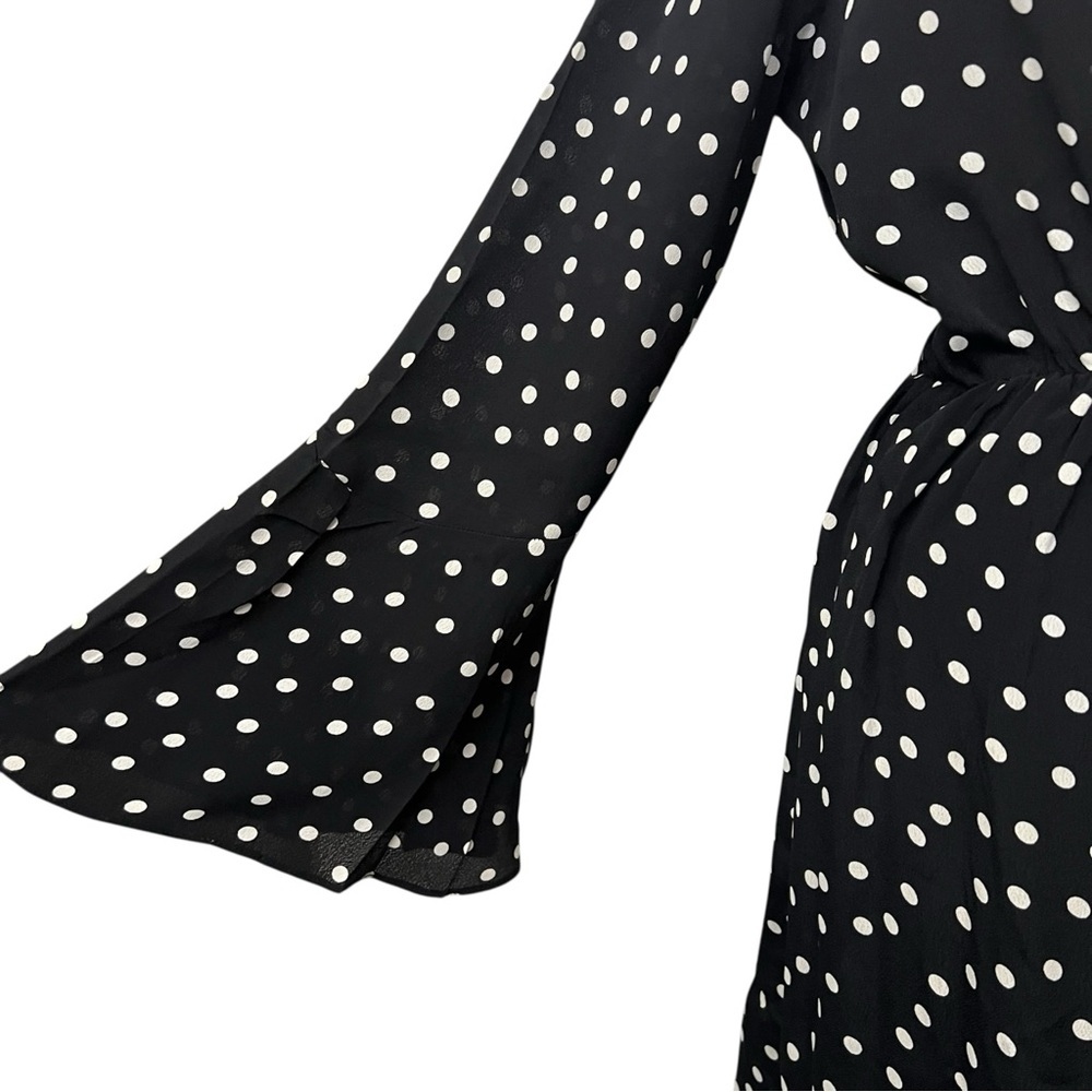 Red Haute Black White Polka Dot Ruffle Wrap Dress - Picture 6 of 9